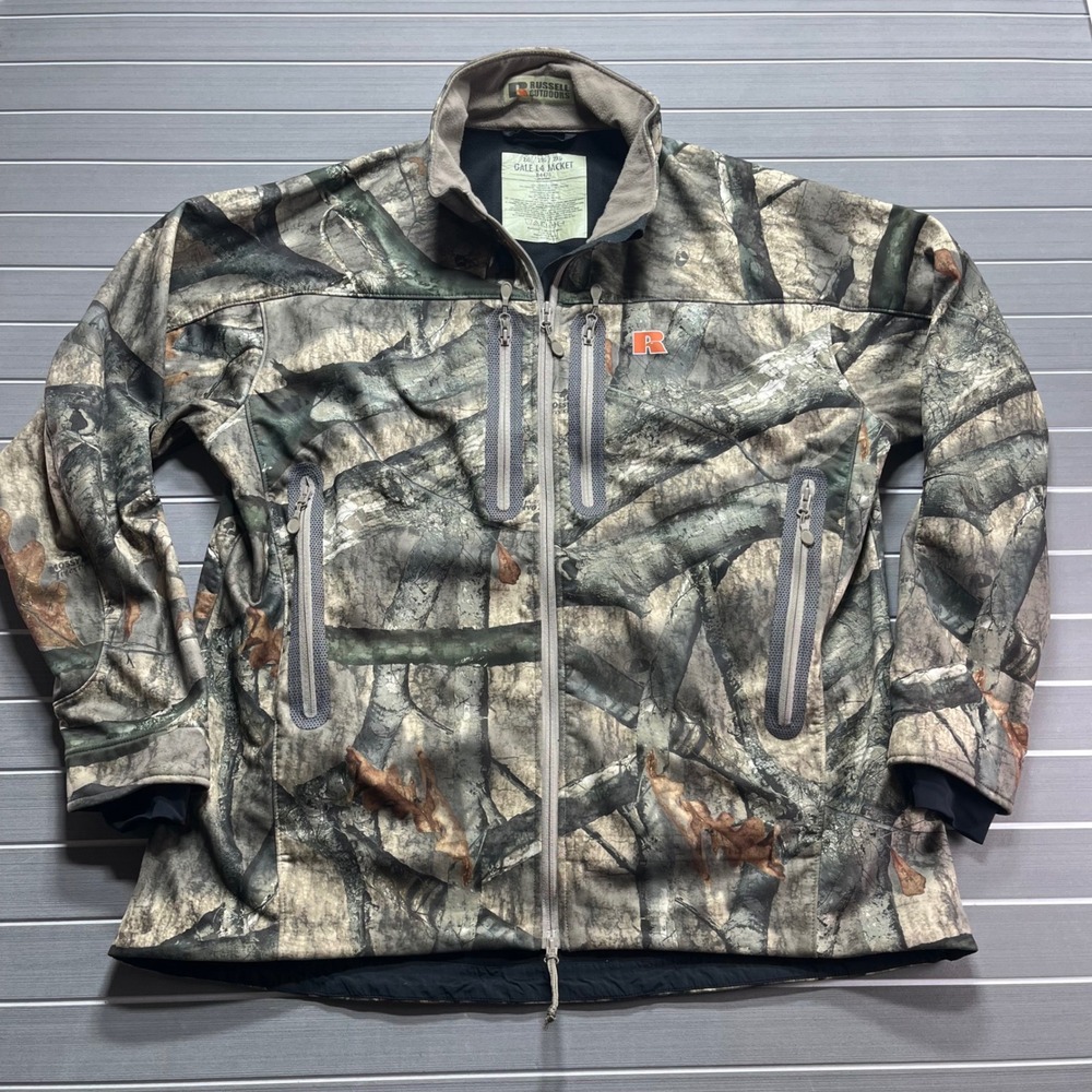 Russell Outdoors APX Gale L4 Jacket Mens 2XL Mossy Oak Camo‎ Hunting Full Zip